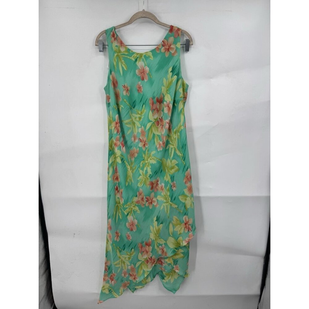 KSL VTG Topical‎ Floral Dress Women 14W Mint Vacation Resortwear Fairy Whimsical